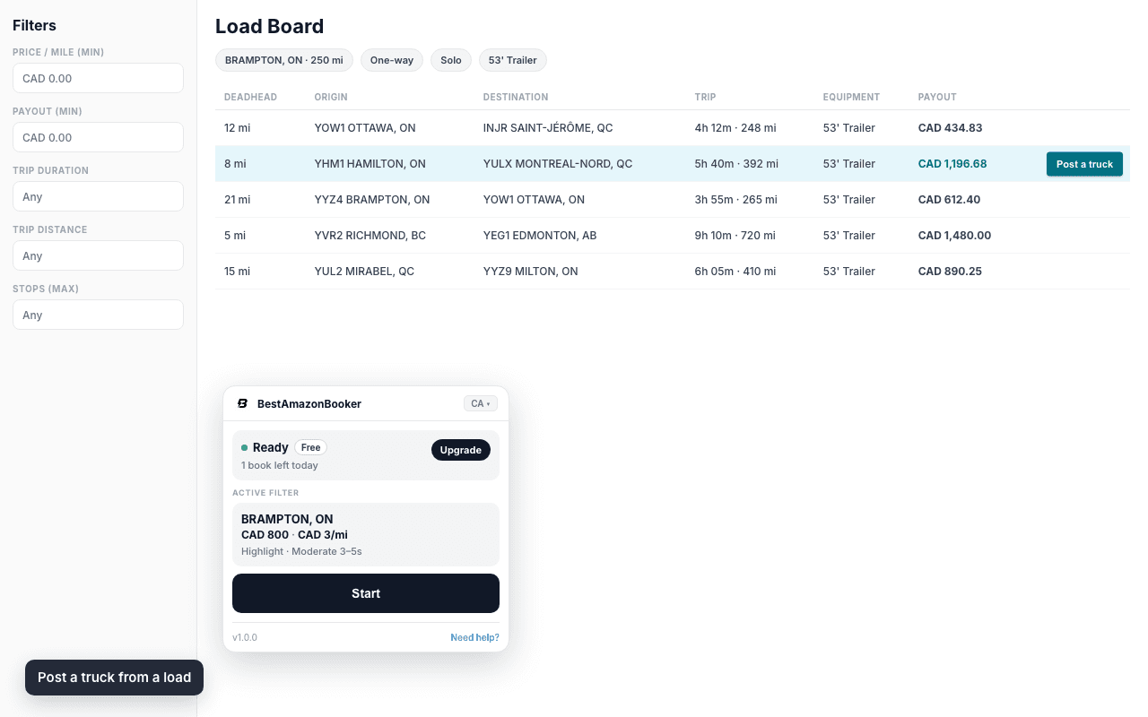 BestAmazonBooker Post a truck entry on an expanded Amazon Relay load
