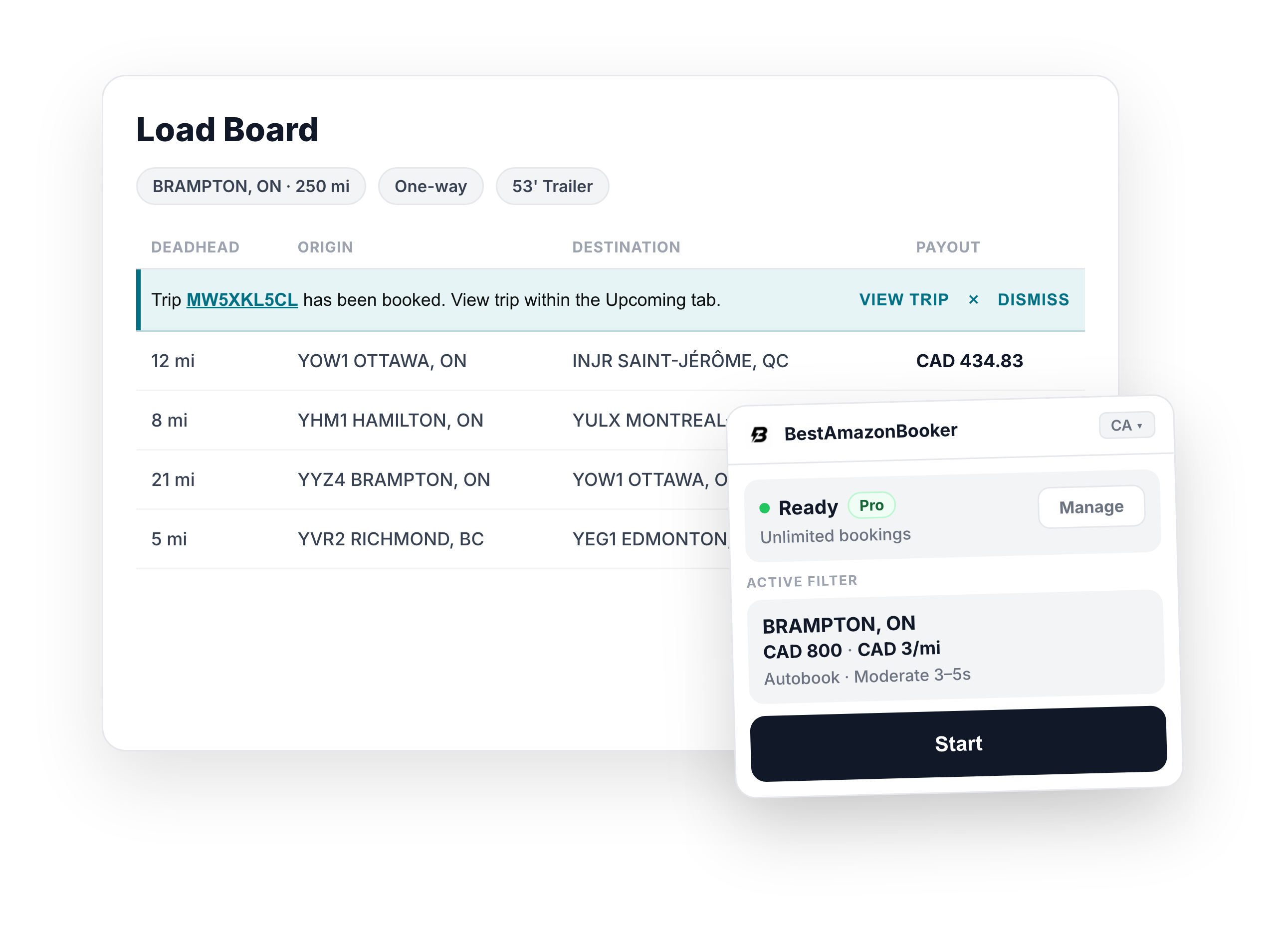 BestAmazonBooker after autobooking a load, with the Relay booked trip banner